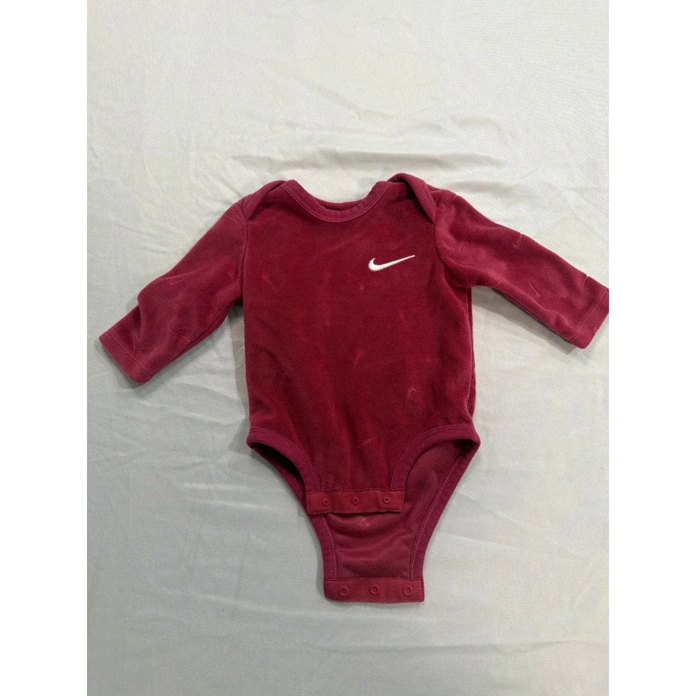 Nike Infant Bodysuit Long Sleeve Velour Maroon Swoosh Logo 3M M388-ADZ